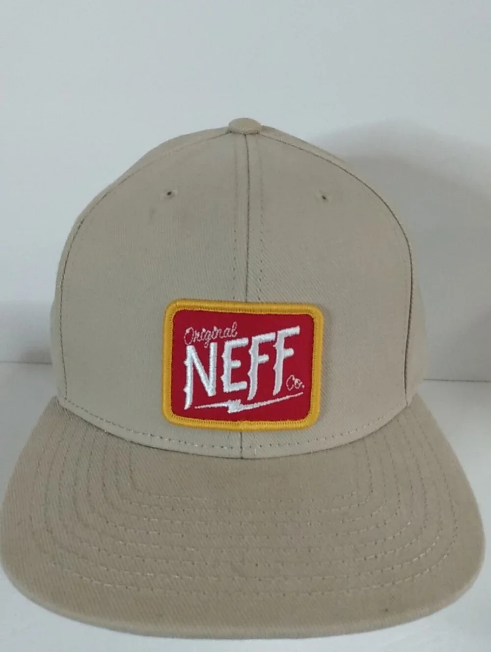 Original NEFF Co Snapback Hat Tan w/ Patch Beige Adjustable Skater Surfer Cap